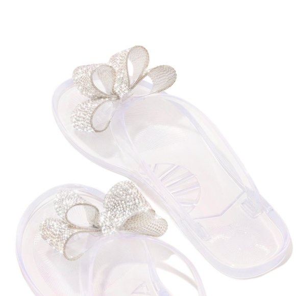 NEW🔥Transparent Clear Rhinestone Bow Thong Open Toe Slide Flat Sandal Flip Flop - Picture 4 of 8